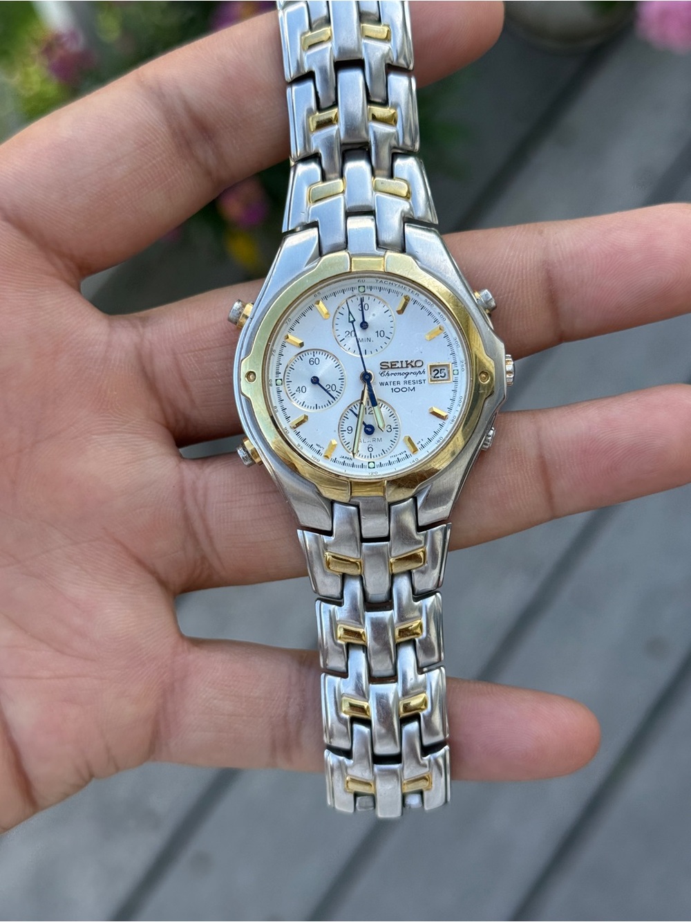 Seiko Silver and Gold Two-Tone vintage Chronograph date Watch Mens